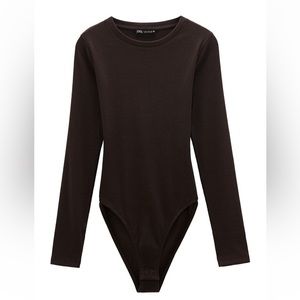 Zara Brown Ribbed Bodysuit